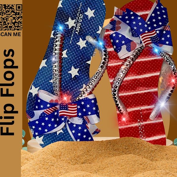 Old Navy Flip Flops, Crystal Trimmings, American Flag, 4th of July, USA Sandals - Picture 3 of 16